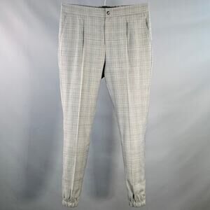 NOMINEE Size 32 Grey Blue Glenplaid Virgin Wool Pleated Casual Pants